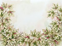 Variegated foliage border with pink and green leaves on soft watercolor background, isolated design element for invitations, cards, and decorative projects.