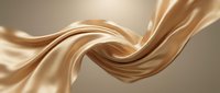 Flowing golden silk fabric with elegant curves and smooth texture creating luxurious waves against soft beige background for fashion and textile design.