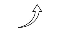 Curved arrow pointing upward on white background isolated for business growth and direction concepts in presentations and design projects.