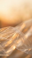 Delicate transparent fabric flowing in warm golden sunlight creating ethereal movement and soft bokeh background for romantic wedding concepts.