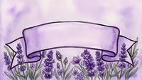 Lavender flowers with blank purple ribbon banner on watercolor background, isolated design element for greeting cards, invitations, and floral compositions.