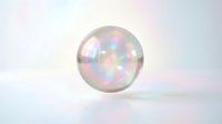 Translucent sphere with iridescent rainbow light reflections on white background, isolated for design, overlay, and digital art projects.