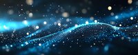 Abstract blue digital wave with glowing particles and bokeh lights creating futuristic technology background for presentations and modern designs.