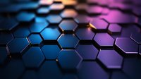 Hexagonal geometric pattern with blue and purple gradient background creating futuristic technological surface with depth and shadows for modern tech designs.