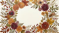Autumn floral wreath frame with warm orange, red, and burgundy flowers, leaves, and berries on white background, isolated for design use.