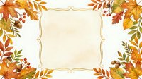 Autumn foliage frame with ornate border and fall leaves in orange, gold, and brown tones on cream background for seasonal designs.