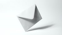 White envelope floating in the air on a light background, symbolizing mail, communication, and correspondence for business or personal use.