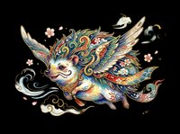 Ornate mythical dragon creature with intricate gold and jewel-toned patterns, isolated on transparent background. Ready for t-shirt design, clipart, stickers, sublimation, and print-on-demand projects.