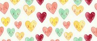 Colorful heart pattern with cute kawaii faces in pastel colors. Seamless design perfect for Valentine's Day, love themes, and romantic projects.