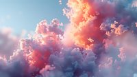 Dramatic pink and coral clouds illuminated by sunset light against blue sky create ethereal atmospheric mood for nature and spiritual backgrounds.