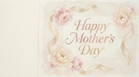 Elegant Happy Mother's Day greeting card with soft pink peonies and golden ribbons on cream background for celebration design.