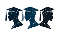 Silhouette profiles of three graduates wearing mortarboard caps with tassels, representing academic achievement and educational success.