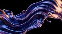 Flowing liquid metal waves in vibrant blue and rose gold tones swirl dynamically against a black background, creating an abstract motion effect suitable for modern design projects.