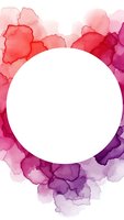 Abstract watercolor frame with vibrant pink purple gradient splashes surrounding white circle space for text or logo design elements.