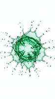 Green water splash with droplets isolated on white background for design projects and commercial use.