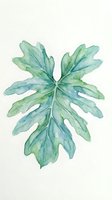 Watercolor tropical leaf with green and blue tones, isolated on white background. Suitable for botanical designs, home decor, textiles, and digital projects.