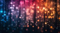 Magical glowing bokeh lights in rainbow colors cascade against dark background creating dreamy atmosphere with blurred circles and sparkles. Abstract festive backdrop.