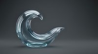 Transparent glass wave sculpture with flowing curves on dark background for modern interior design and artistic decoration projects.