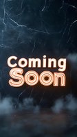 Coming Soon neon text on dark marble background for business announcements and promotional campaigns.