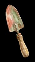 Vintage garden trowel with weathered metal blade and wooden handle, isolated on transparent background. Ready for gardening clipart, print-on-demand designs, and craft projects.