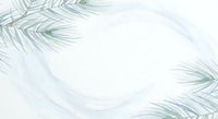 Soft green palm leaves frame white marble texture background with natural tropical botanical elements for spa wellness and summer design projects.