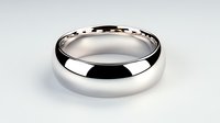 Polished platinum wedding band ring with smooth rounded surface and reflective finish on light background, isolated jewelry photography for bridal collections.