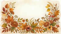Autumn floral border with warm orange, red, and golden leaves, chrysanthemums, berries, and wildflowers on a cream background with copy space.