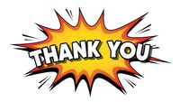 Comic book style thank you burst with explosive orange and yellow starburst design on white background for greeting cards and appreciation messages.