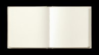Open blank notebook with cream pages isolated on transparent background, ready for t-shirt design, clipart, stickers, print on demand, and sublimation projects.