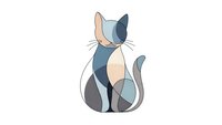Stylized geometric cat silhouette in muted teal and beige tones on white background, modern minimalist pet illustration for home decor and design projects.