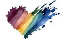 Watercolor rainbow heart with paint splashes and drips on white background. Artistic LGBT pride symbol for greeting cards and creative projects.