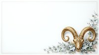 Aries zodiac symbol with golden ram horns decorated with eucalyptus branches and foliage on white background, suitable for astrology designs and horoscope graphics.