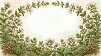 Botanical garden frame with delicate wildflowers and green foliage creating decorative border on cream background. Isolated design element for invitations, stationery, and creative projects.