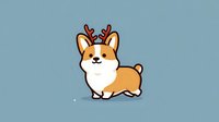 Cute corgi dog with red reindeer antlers on blue background, cartoon style illustration for holiday greeting cards and festive designs.
