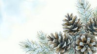 Watercolor pine cones and frosty spruce branches on white background, winter nature corner composition for holiday cards and seasonal decor.