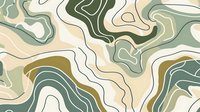 Organic wavy lines in earth tones create abstract topographic map pattern. Flowing curves in green, beige and olive form natural contour landscape design.
