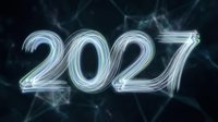 Glowing 2027 numbers with electric lightning effects on dark background for New Year celebration, future technology concepts and annual planning materials.