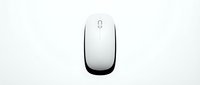 Sleek white wireless computer mouse isolated on a light background, top view, minimalist design for tech and office concepts.