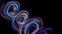 Abstract swirling energy waves in blue orange purple creating dynamic motion trails with glowing particles on black background for digital art projects.