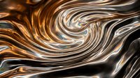 Liquid metal swirl with golden bronze flowing waves creating dynamic abstract pattern for modern design backgrounds and luxury branding materials.