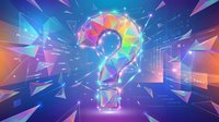 Colorful polygonal question mark with geometric fragments and light rays on futuristic digital background for business presentations and problem-solving concepts.