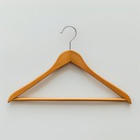 Wooden coat hanger with metal hook isolated on white background, ready for retail, fashion, clothing storage, closet organization, and e-commerce product display use.