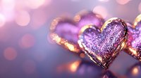 Sparkling purple heart with golden edges against blurred bokeh background in romantic pink and violet tones, macro photography for Valentine's day celebration.