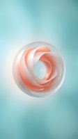 Abstract spherical form with flowing coral and white ribbons creating organic spiral motion against soft turquoise gradient background. Suitable for modern design, wellness, technology, and creative projects.