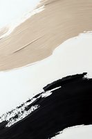 Abstract brush strokes in beige and black on white background create modern minimalist art composition with dynamic movement and textural contrast.