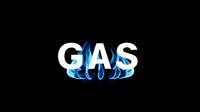 White GAS text with blue flame effect on black background, isolated design element for energy industry and utility company branding materials.