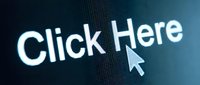 Close-up of a computer screen displaying Click Here text with a cursor arrow, symbolizing online interaction, web navigation, and digital call to action.