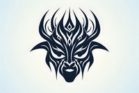 Tribal mask face with ornamental pattern in dark blue color on light background. Mystical warrior tattoo design with symmetrical decorative elements.