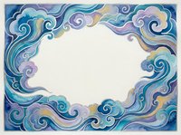 Decorative swirling cloud border frame with flowing curves in blue purple teal colors on white background for design projects and artistic layouts.