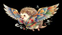 Cute flying hedgehog with colorful ornate wings in folk art style, isolated on transparent background, ready for stickers, t-shirt design, and print on demand.